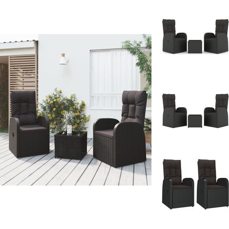 Gartenmöbel-Sets - Living 3-tlg. Garten-Lounge-Set Schwarz Poly Rattan & Stahl (1/5)