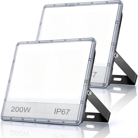 2 Projecteur LED 200W, 20000LM Blanc Froid, IP67 Imperméable, Angle 120°, Pour Jardin Terrasse Garage