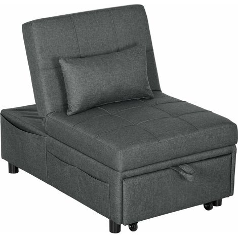 Sofá cama convertible con respaldo y cojín ajustables.