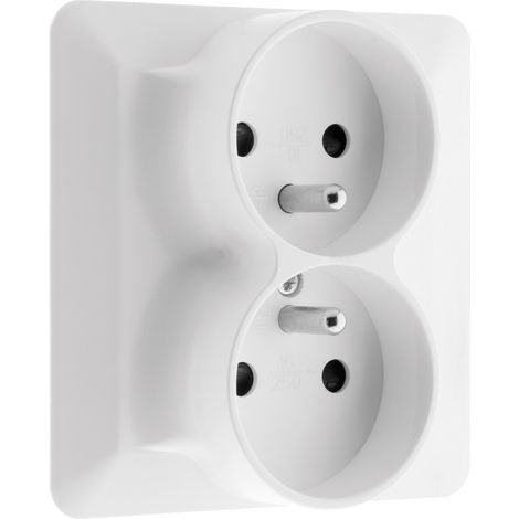 Double prise 2P+T 16A monoposte – Blanc – Bornes automatiques pour fils rigides – Support clipsable avec réglage millimétrique – Artezo (1/10)