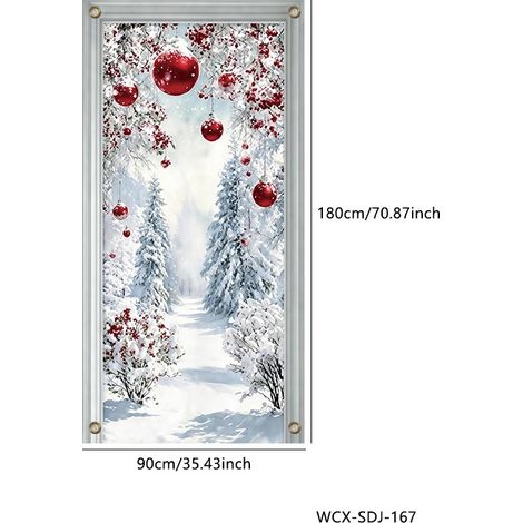 Décoration de porte de Noël 2026, rideau de porte extérieur, tissu à suspendre, bannière de porte - 30 x 180 cm (œillets + ruban) - PPO-16
