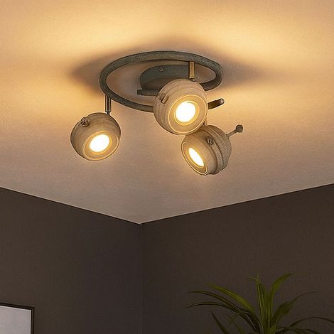 Spot Spotrondell plafonnier plafonnier lampe de salon cuisine, 3 spots mobiles, métal gris antique, 3x GU10 LED 5 watts 340 lumens blanc chaud, DxH 34x16 cm (1/5)