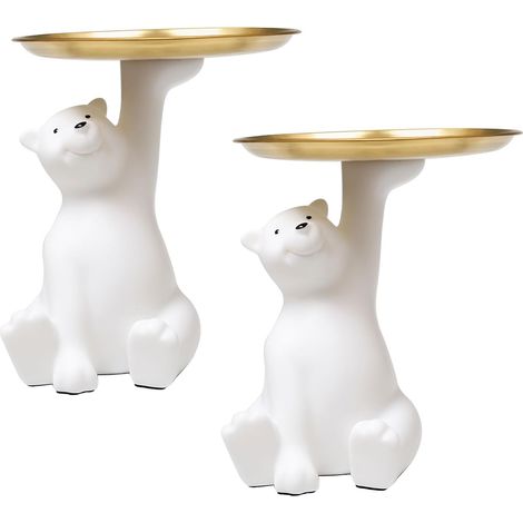 Petite sculpture d'ours en résine avec plateau vide-poche pour clés, bijoux, bougies. Idéale pour salon ou bureau. (1/5)