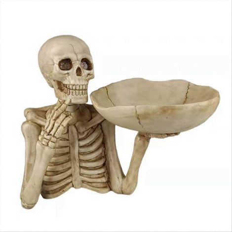 Bol à clés en forme de crâne pour Halloween, plateau de rangement décoratif pour bonbons, porte-clés original, finition squelette, idéal pour table d'entrée, lot unique (1/5)