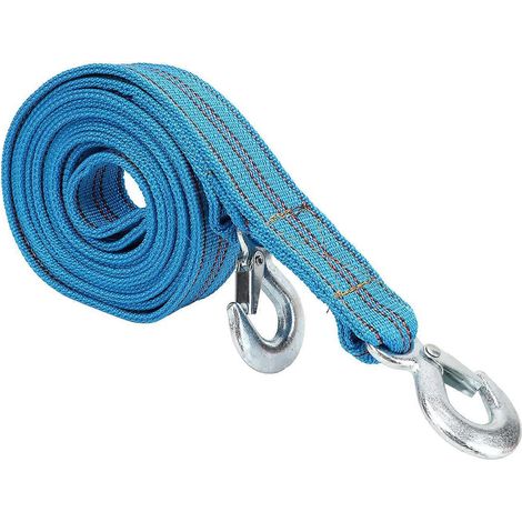 Sangle de remorquage avec crochet, 4 m de long, capacité de charge de 5 tonnes, nylon haute résistance, pour voitures, SUV, camping-cars, remorques, quads