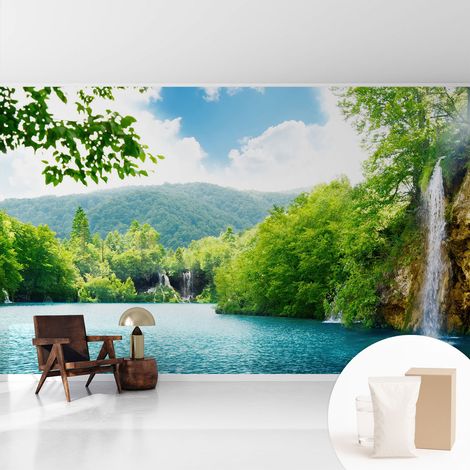 Papier peint intissé mural classique avec imprimé motifs décoratifs design élégant non‑tissé Cascade naturelle 416x254 cm (1/5)