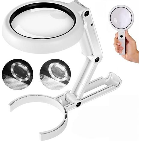 Lente d'ingrandimento con illuminazione, ingrandimento 5x/11x, lampada da scrivania a LED, 8 luci LED, per lettura, ispezione e marcatura di gioielli, bianca (1/5)