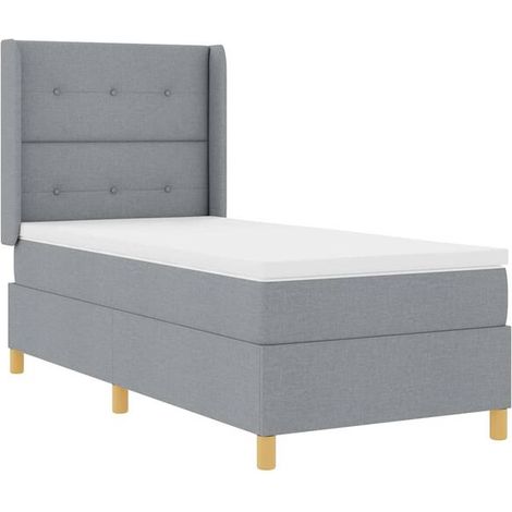 Un lit à ressorts gris clair avec bandes lumineuses LED, 80 x 200 cm, recouvert de tissu. (1/5)