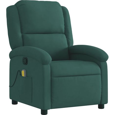 Poltrona relax TV funzione massaggio reclinabile 6 punti massaggio in velluto verde scuro DEC027130