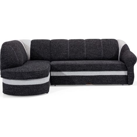 Canapé d'angle gauche convertible BENANA 250 cm noir et blanc avec coffre