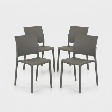 Set de 4 sillas de cocina apilables de polipropileno, diseño ligero Aurora - Gris Oscuro (1/5)