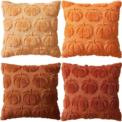 4 Stück Kürbis-Kissenbezüge 45 x 45 cm, Thanksgiving-Kissenbezug, Herbst-Dekorationskissenbezüge, dekorativer Kissenbezug, für Sofa, Wohnzimmer, Schlafzimmer, Garten, Heimdekoration (1/5)