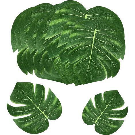 Juego de 24 hojas tropicales decorativas, hojas de palma artificiales, decoración para el Día de San Valentín, planta Monstera hawaiana, decoración con temática de la selva. (1/4)