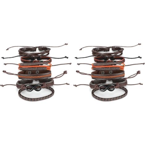 2 Sets Braided Bracelet Multilayer Leather Knit Fashionable Bangles Unisex Wrist Jewelry (1/5)