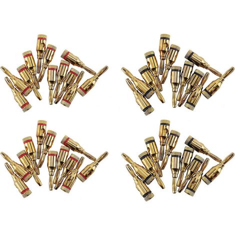 Banana Plugs Open Screw 24K Doré Plaqué Plugs Audio Jack Connecteur pour Enceinte Câble Stéréo, 48 Lot (24 Rouge, 24 (1/5)