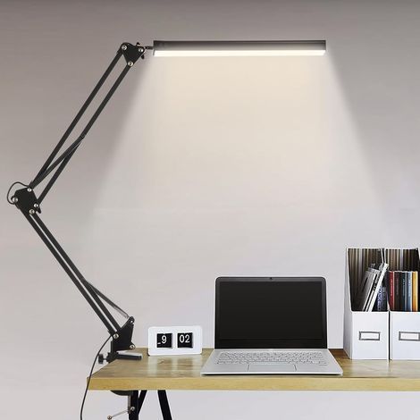 Lampe de bureau LED – pince clip 3 modes couleur – 10 niveaux luminosité – rotation 360° – USB pliable – protection yeux – Noir