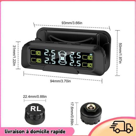 Moniteur De Pression Des Pneus - 4 Capteurs Externes - Affichage En Temps Réel Pression Et Température - Charge Solaire Et USB - IP67 - Pour Berlines SUV Et Remorques - 1 Pièce (1/5)