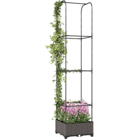Outsunny Raised Garden Bed with Trellis and Drainage Holes, Drain Plugs
