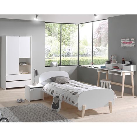 BODHI WHITE - Lit 90x200cm + Chevet + Armoire 2P + Bureau (1/5)