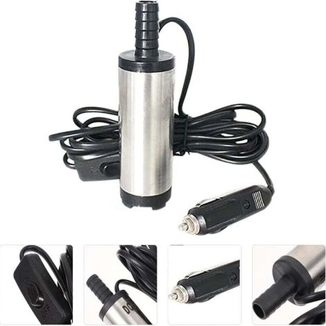 24V Silver Diesel Pump Oil Transfer Pump Electric Oil Pump Pumping Unit Stainless Steel Submersible Pump 3m Cable With Cigarette Lighter Plug Suitable For Car Motorcycle Bar MUMU (1/4)
