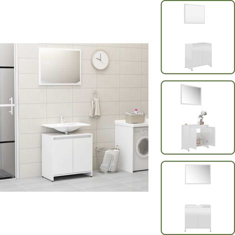 Badmöbel-Set Hochglanz-Weiß Holzwerkstoff - Badmöbel - Badezimmermöbel - Holzwerkstoff - Spiegelschrank - Waschtischschrank