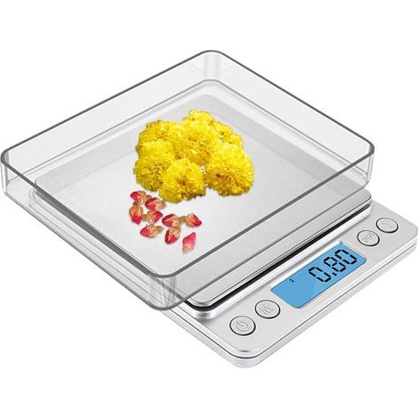 Elektronische Waage-Küchenwaage 3KG / 0.1G, Präzisions-Küchenwaage mit Tara- und Zählfunktion, LCD-Display (ohne Batterie (Silber) (1/5)