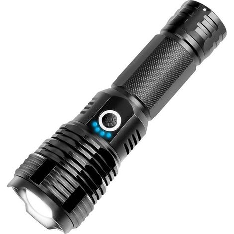 Torcia tattica a LED XHP70.2, torcia di emergenza estremamente luminosa da 20.000 lumen, ricaricabile tramite USB, a batteria, impermeabile (IPX7). (1/5)