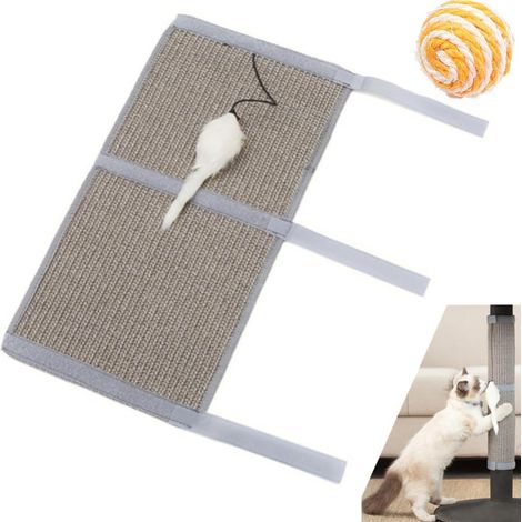 Tapis à griffer pour chat, griffoir mural sisal avec jouet souris et balle, protection de meubles pour chat (1/5)