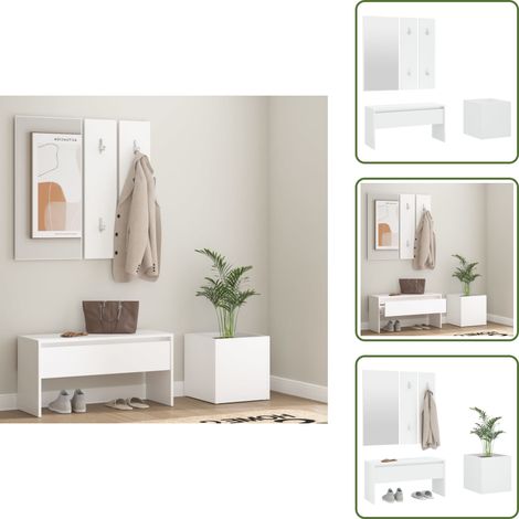 Ensemble de meubles de couloir Blanc Bois d'ingénierie - Meuble D'entrée - Banc Coffre - Meuble Hall - Rangements Entrée - Banc Design (1/5)