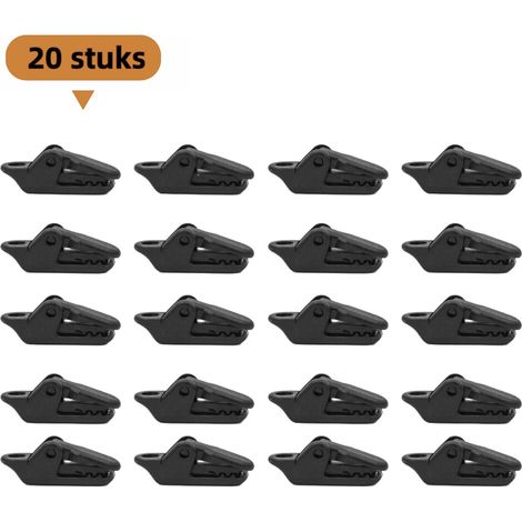 Lot de 20 pinces crocodiles noires renforcées pour tente extérieure résistantes au vent et à l eau pour bâches et toiles (1/5)