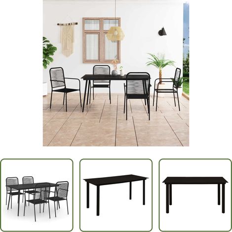 Chaises de jardin -  Ensemble à manger de jardin 5 pcs Corde en coton et acier Noir (1/5)