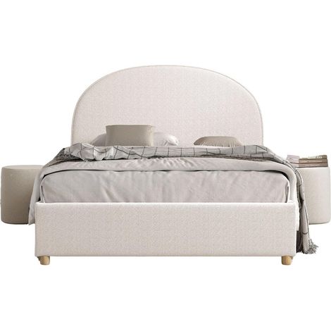 Pack - Lit Coffre Adulte & 2 Poufs "Moon" 140x200cm Blanc (1/5)