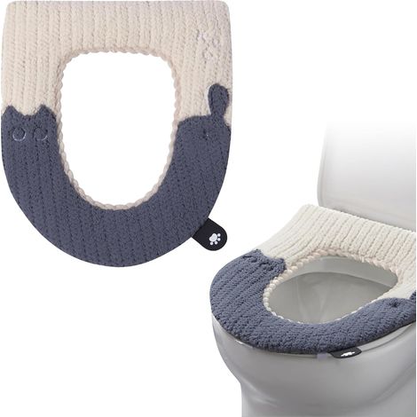 CCYKXA  Toilettensitz, Toilettensitzheizung mit Griff, Toilettensitzbezug mit Katzenmotiv, waschbarer Toilettensitzbezug (Dunkelgrau) (1/5)