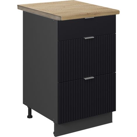 Küchenschränke Fame-Line, Schwarz gestreift, 50 cm , AP Eiche, Vicco