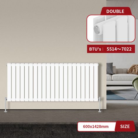 Warmehaus Flat Panel Radiator White Horizontal 600x1428mm Double (1/5)