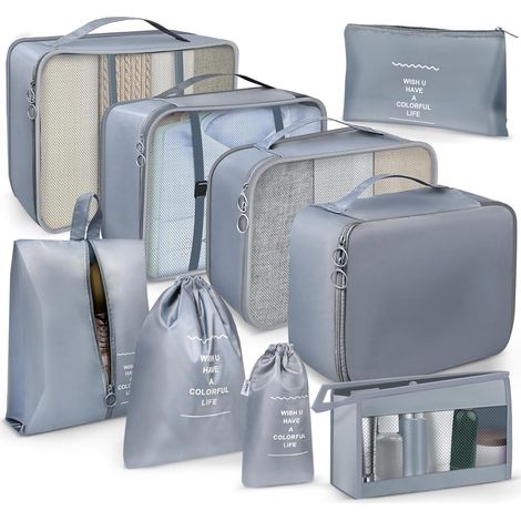Organizzatore per valigia, set da 9 pezzi per riporre oggetti in valigia, astuccio organizer per accessori da viaggio, astuccio organizer per aereo (grigio)