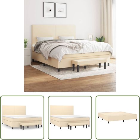 The Living Store Boxspringbett mit Matratze Creme 160x200 cm Stoff - Boxspringbett - Doppelbett - Cremefarbenes Bett - Betten Mit Integrierter Matratze - Bettsofa (1/5)