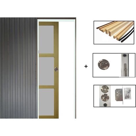 Porta Scorrevole Ayous 3 Ante Grigio RAL 7035 H204 x L73 + Sistema Pocket e kit finiture inclusi