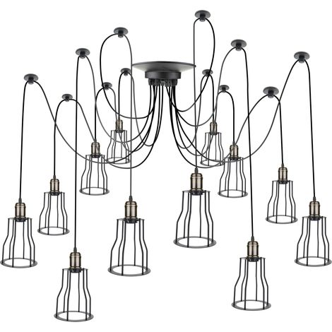 PrimeMatik - Lampe vintage avec 12 cages longues pour ampoule de fil E27 avec câble de 3m (1/5)