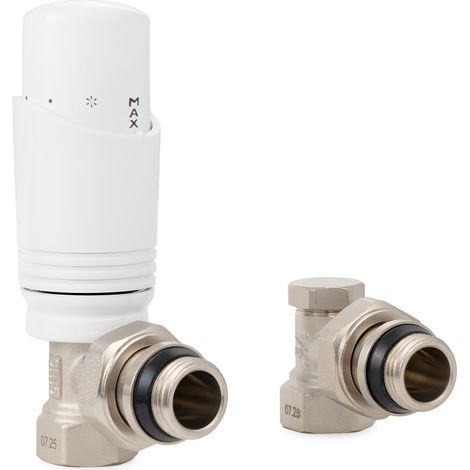 Vanne thermostatique G1/2 avec raccord à bague d'étanchéité pour radiateur, blanc + nickelé (1/3)