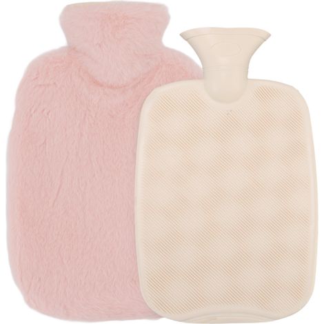 Bouillotte 2L avec housse en peluche détachable, PVC sûr, bouchon fileté antidérapant, sac d'eau chaude pour chambre, bureau, voyage, rose (1/5)