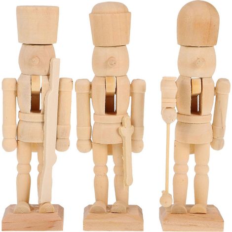 Lot de 3 décorations de Noël : marionnette de soldat Casse-Noisette en bois (motif aléatoire)-12x4.5x4cm