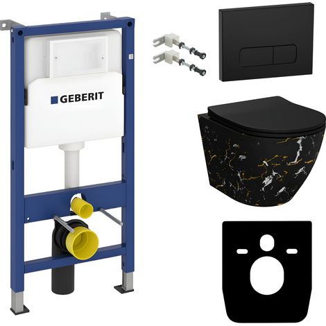 GEBERIT WC Set mit Vorwandelement, Wand-WC und Spülknopf