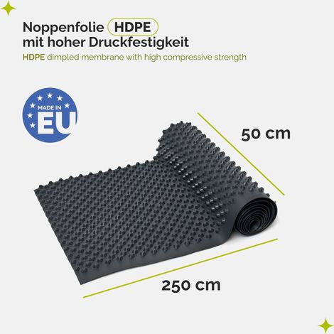 Garronda membrane à picots HDPE - Film de drainage et étanchéité - Protection murs enterrés, fondations, jardin surélevé - 0,5 m × 2,5 m GD-0160
