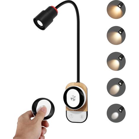 Lampe de lecture murale à 5 niveaux d'intensité, idéale pour lire au lit ou dans une chambre. Lampe de chevet avec éclairage ciblé, compatible USB et (1/5)