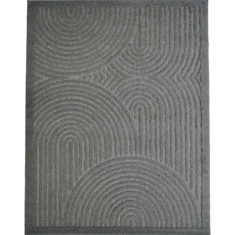 Tapis shaggy arc en ciel en relief gris 120x170 cm – Matériau polypropylène – Résistant à l'humidité et aux UV – Toucher agréable – Thedecofactory