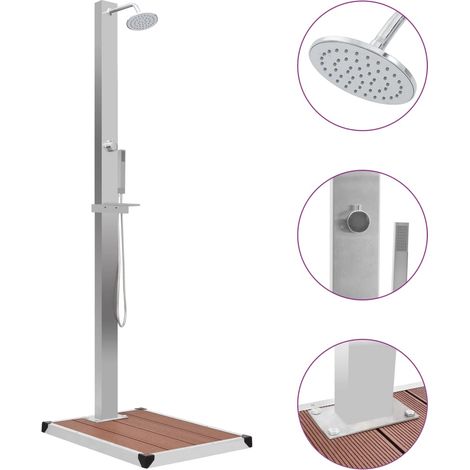 Douche d'extérieur avec receveur de douche WPC Acier inoxydable