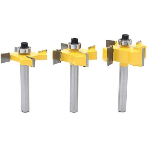 Set di 3 frese per incastri a linguetta e scanalatura, 4 giunti a sfera a T con gambo da 1/4" - Utensili per la lavorazione del legno per porte, tavoli, scaffali, pareti e altro ancora