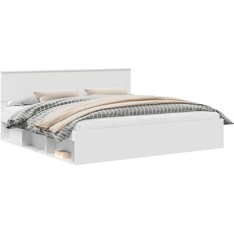 Lit double  Lit adulte  Cadre de lit avec tête de lit Blanc 200 x 200 cm Pin massif (1/5)