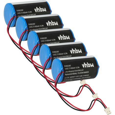 vhbw 5x batería compatible con Visonic MC-S730, MC-S730AC, MC-S710, MC-S720 sistema de alarma (14500 mAh, 3,6 V, Li-SOCl2)